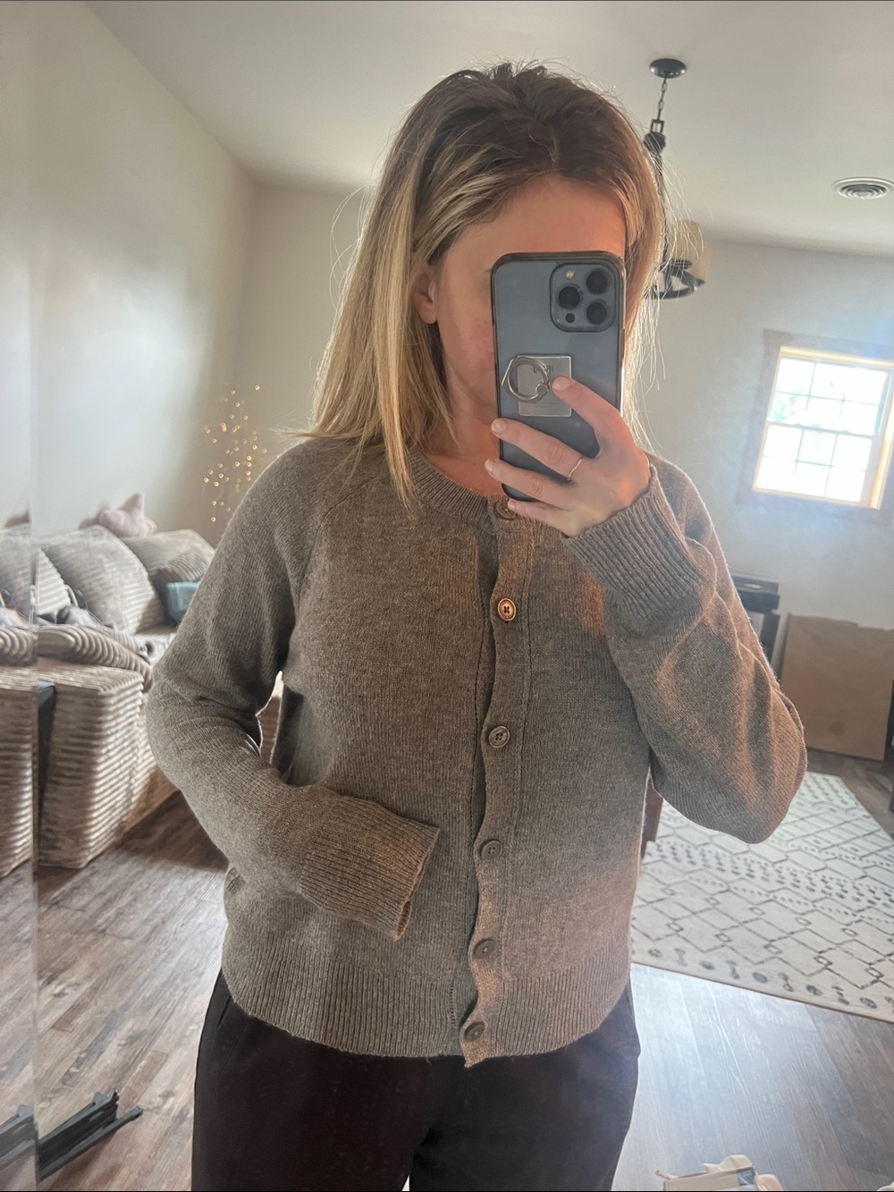 Calvin Klein Heathered Taupe Crewneck Button Cardigan